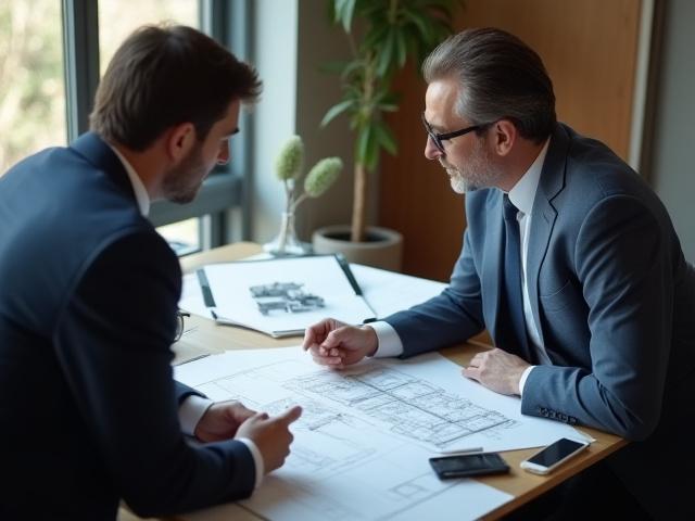 Fachperson erklärt Baupläne für akustische Optimierung